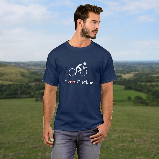 T-shirt Le slogan de Love Cyclist (Example showing the navy t-shirt with Vivid printing option)