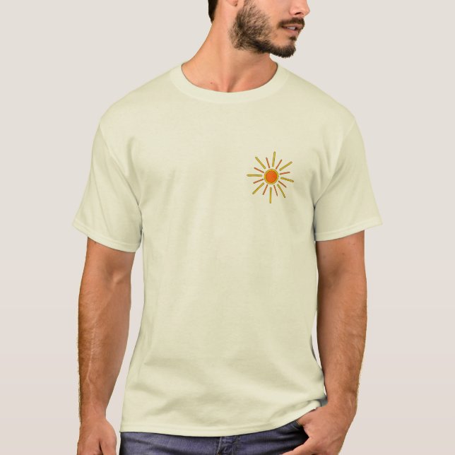 T-shirt Le soleil d'été. Jaune et orange (Devant)