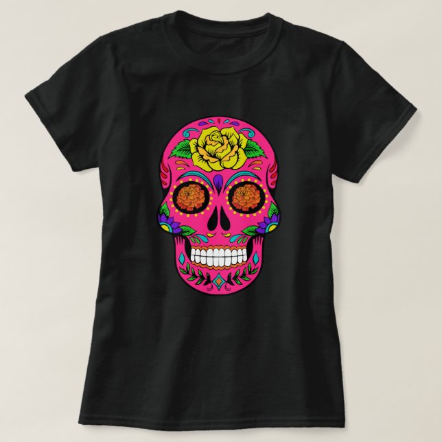 T-shirt Le souci de crâne de sucre de Dia de los Muertos (Design devant)