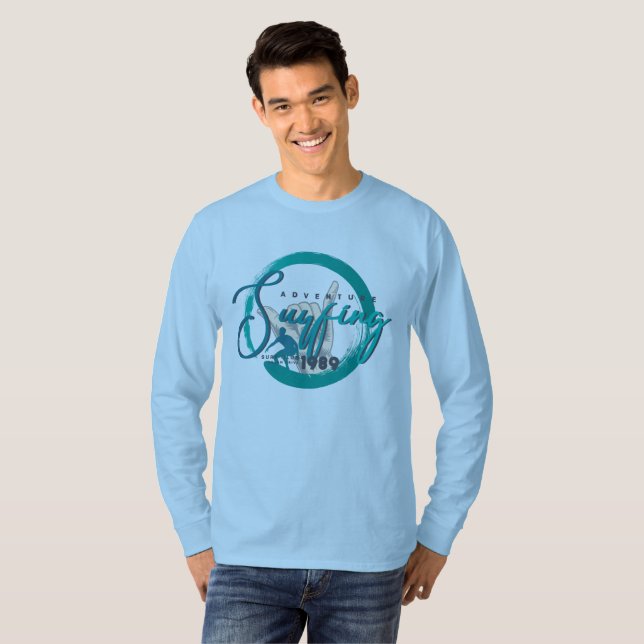 T-shirt Le surf | Manches longues pour hommes (Devant entier)