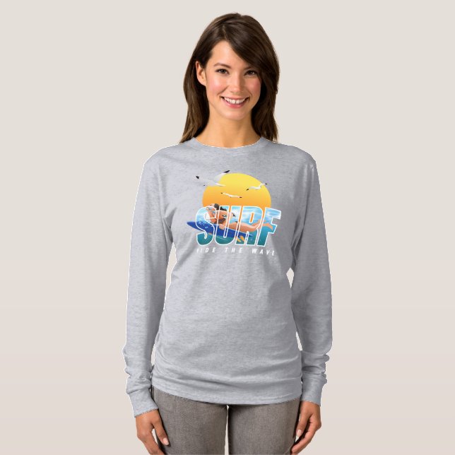 T-shirt Le surfeur fait le tour de la vague | Longs manche (Devant entier)