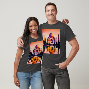 T-shirt Le Taj Mahal contre un ciel couché de soleil