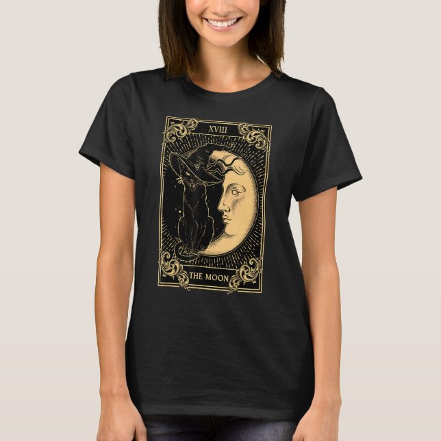 T-shirt Le Tarot Lune Xvii Inspiré Chat Noir Sorcier Casqu (Devant)
