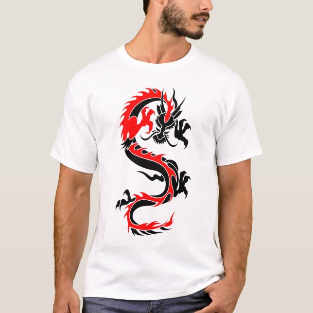 T-shirt Le tatouage rouge tribal frais de dragon conçoit (Devant)