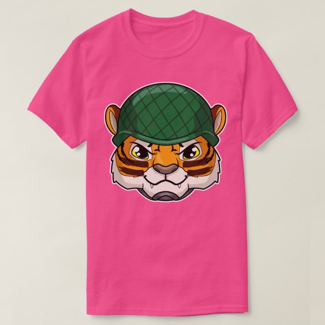 T-shirt Le tigre comme soldat avec casque (Design devant)