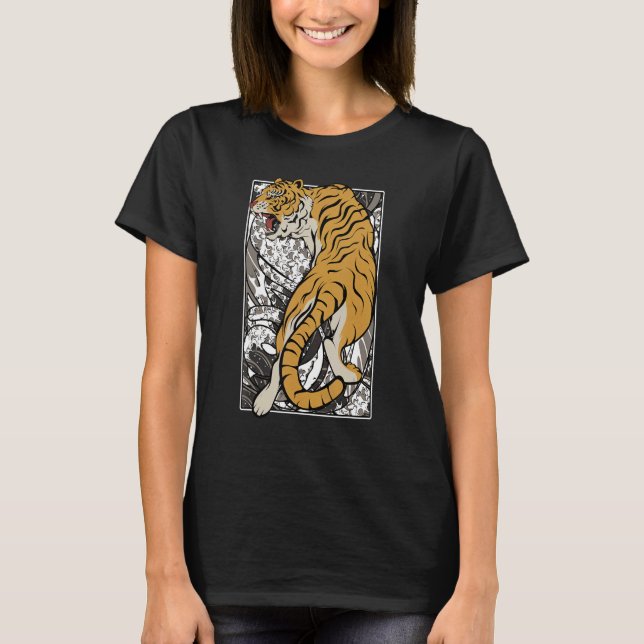 T-shirt Le Tigre Japonais Samurai Guerrier Animal Combattr (Devant)