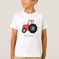 Le tracteur de l'agriculteur rouge du garçon