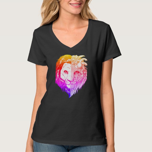 T-shirt Le V-cou de lion des femmes mystiques tirées par (Devant)
