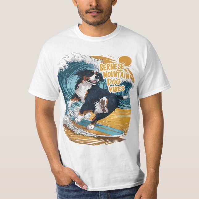 T-shirt Le Vague Rider Bernese Mountain Dog Surfing (Devant)