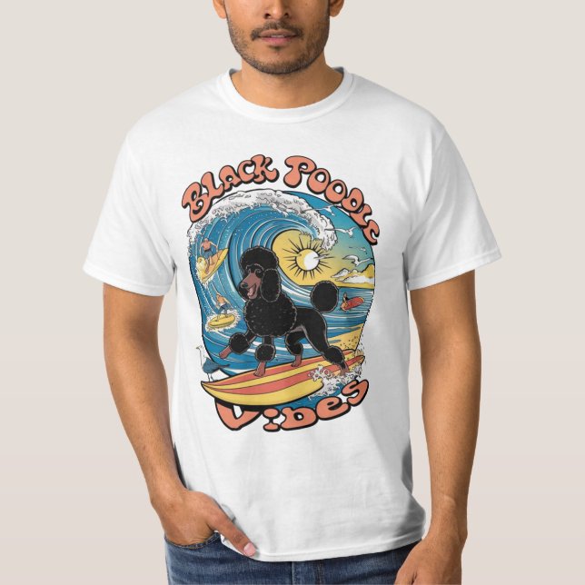 T-shirt Le Vague Surf Poodle Noir (Devant)
