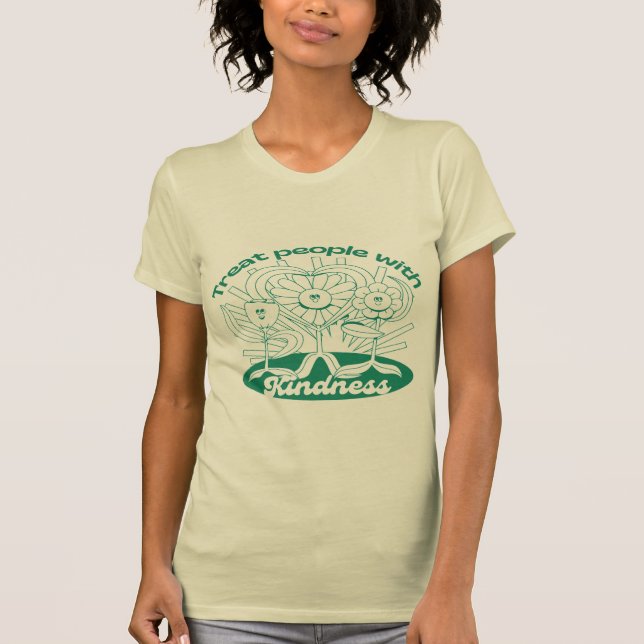 T-shirt Le Vert Traite Les Gens Avec Des Fleurs Et Un Coeu (Devant)