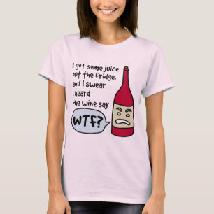 T-shirt Le vin indique "WTF ?" (texte noir)