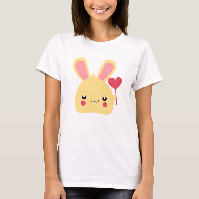 T-shirt Le visage de lapin doux tenant un coeur sur un bât (Devant)