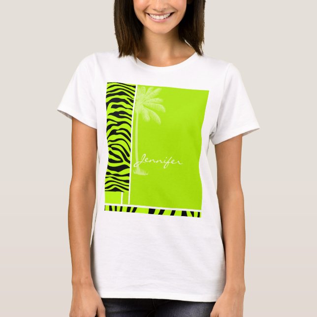 T-shirt Le zèbre Chartreuse barre le poster de animal ; (Devant)