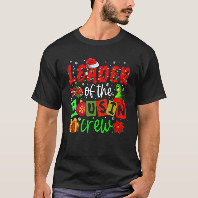 T-shirt Leader Of The Cousin Crew Christmas Lights Santa E (Devant)