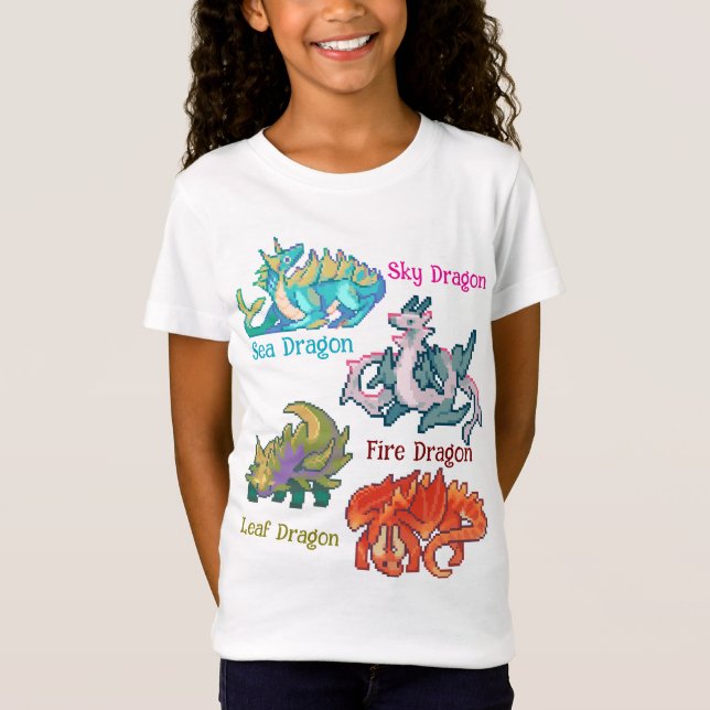 T-Shirt Leaf, sky, fire, sea Dragon pixel art (Devant)