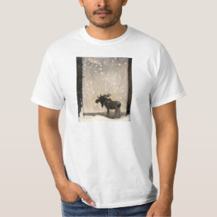 T-shirt Leap The Elk In The Snow At Night - John Bauer