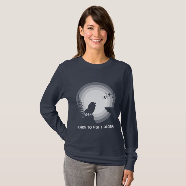 T-shirt Learn to Fight Alone – Lion Under Moonlight (Devant entier)