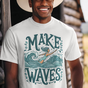 T-shirt L'Eau Est Mon Endroit Heureux Surfer Girl Riding W