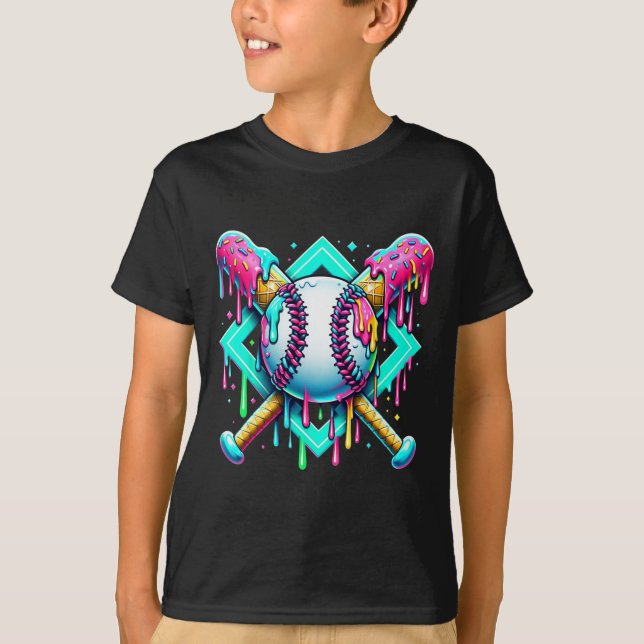 T-shirt Lèchement De Baseball Pour Garçons Crème Glace Déc (Devant)