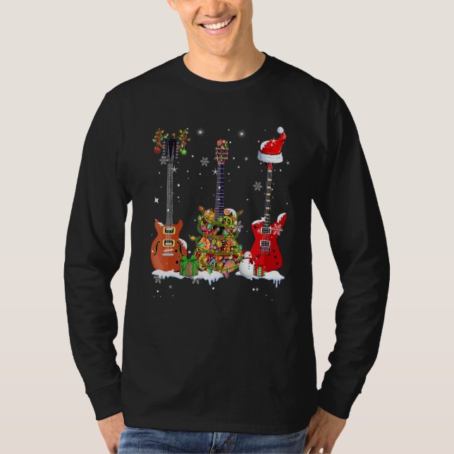 T-shirt Lecteur de basse guitare Santa Hat Reindeer Guitar (Devant)