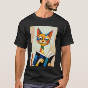 T-shirt Lecteur de chat cubiste Art boho littéraire