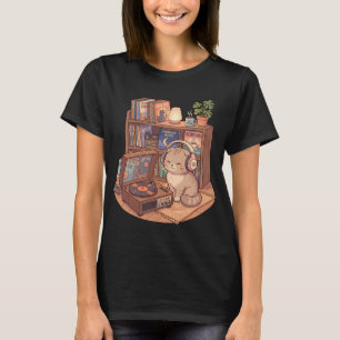 T-shirt Lecteur de disques vinyle DJ Scottish Fold Lo-Fi