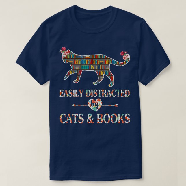 T-shirt Lecteur de livres Amoureux de les chats facilement (Design devant)