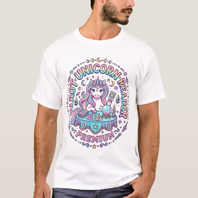 T-shirt Lecteur de Tarot Licorne Premium Drôle Impression  (Devant)