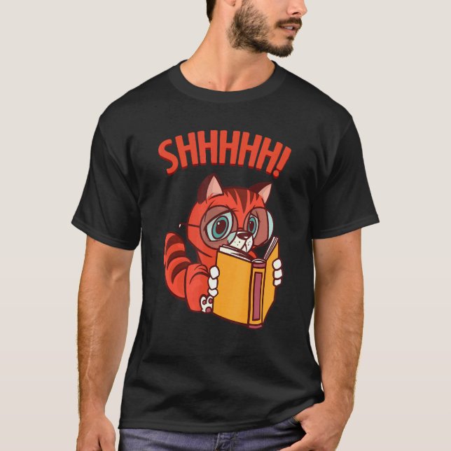 T-shirt Lecteur Félin Enseignant Silence Lecteur Avide Bib (Devant)