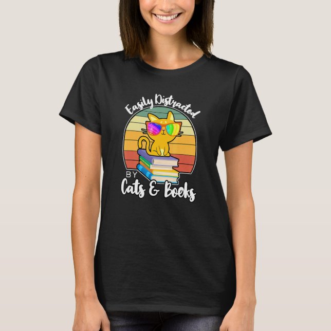 T-shirt Lecteur Livre distrait Chat noir (Devant)