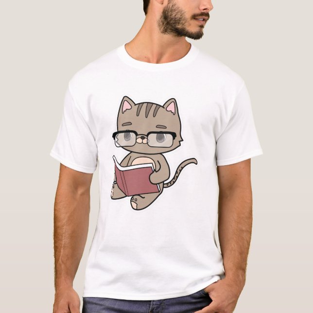 T-shirt Lecture de chat avec livre (Devant)