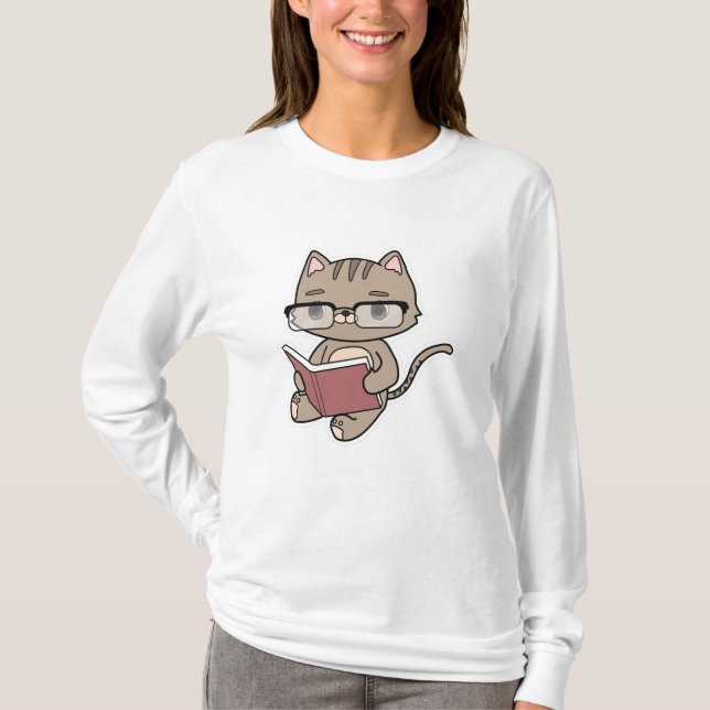 T-shirt Lecture de chat avec livre (Devant)