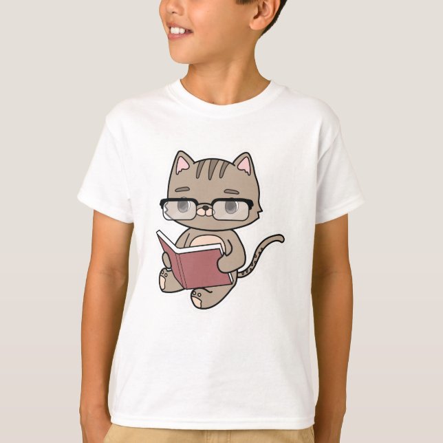 T-shirt Lecture de chat avec livre (Devant)