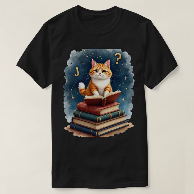 T-shirt Lecture de Chat dans l'Espace Livre Vermisseau Ast (Design devant)