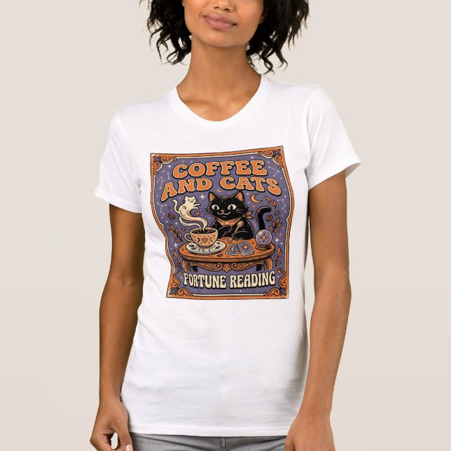 T-shirt Lecture de la Chance Café et Chats Feuilles de Thé (Devant)