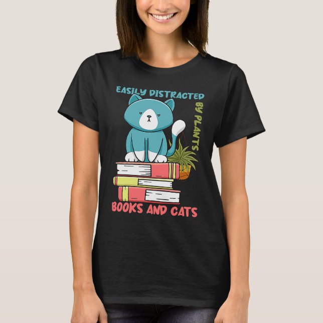 T-shirt Lecture de livres Facilement distrait par les plan (Devant)
