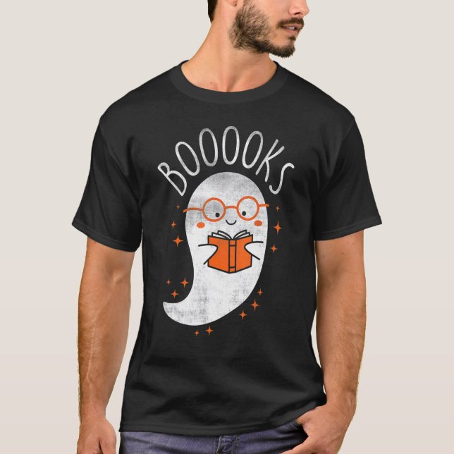 T-shirt Lecture du livre fantôme Halloween Cute Enseignant (Devant)