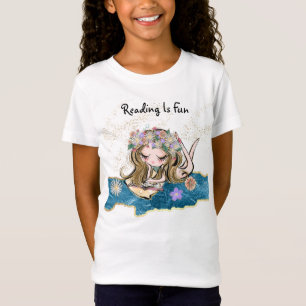 T-Shirt *~* LECTURE EST FUN Flower Child Gold Blue