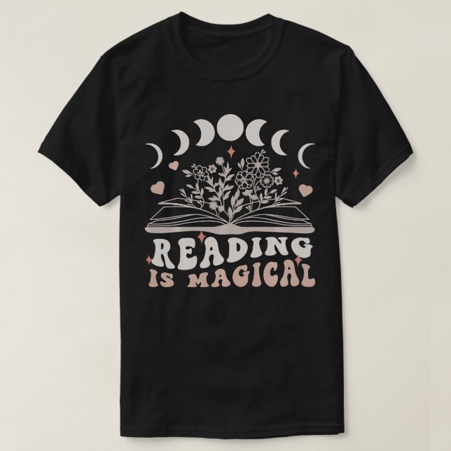 T-shirt Lecture est Magique Moon Phases Fleur sauvage Cele (Design devant)