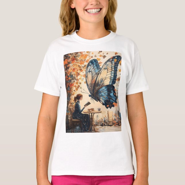 T-shirt Lecture féminine avec papillon géant Art Abstrait (Devant)