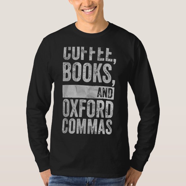 T-shirt Lecture Lecteur Café Books Et Oxford Commas (Devant)