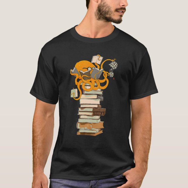 T-shirt Lecture Octopus, Thé, Café Et Livres (Devant)