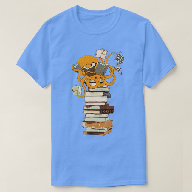 T-shirt Lecture Octopus thé café et livres cadeau (Design devant)