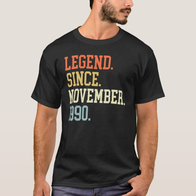 T-shirt Légende Depuis Novembre 1990 Pour Hommes Femmes No (Devant)