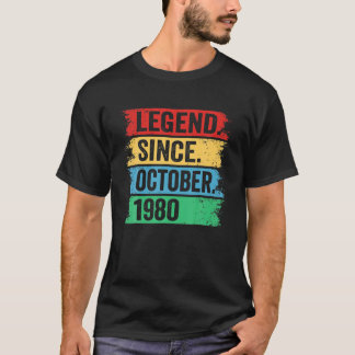 T-shirt Légende Depuis octobre 1980 Vintage rétro 40e nais