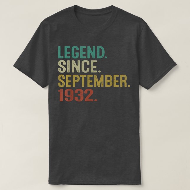 T-shirt Légende depuis septembre 1932 90ème anniversaire V (Design devant)