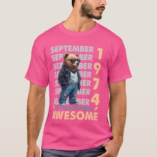 T-shirt Légende masculine septembre 1974 Ours d'anniversai