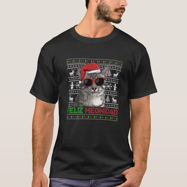 T-shirt L'égyptien Mau Cat Feliz Meowidad Noël drôle (Devant)