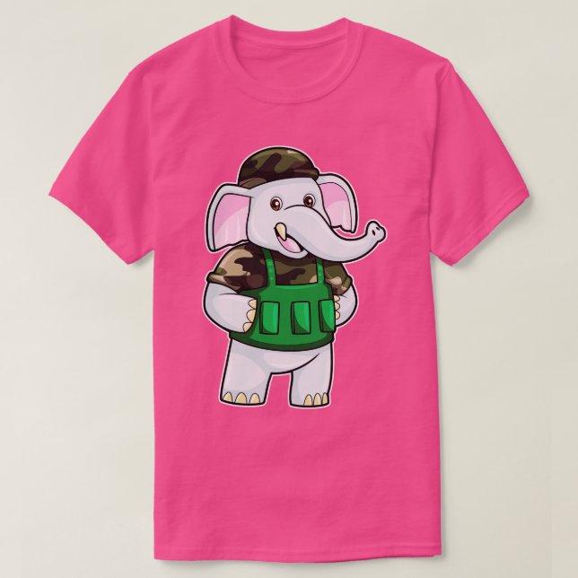 T-shirt L'éléphant comme soldat avec casque uniforme (Design devant)